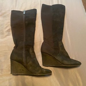 Black Knee High Faux Suede Boots